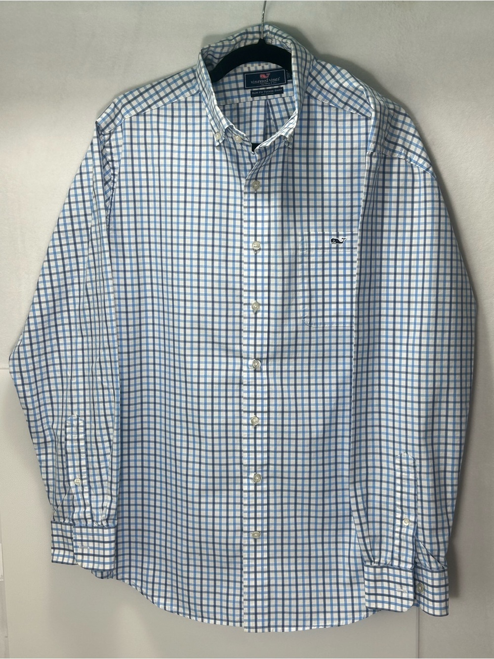 Vineyard Vines Light Blue and White Windowpane Button-Down Shirt